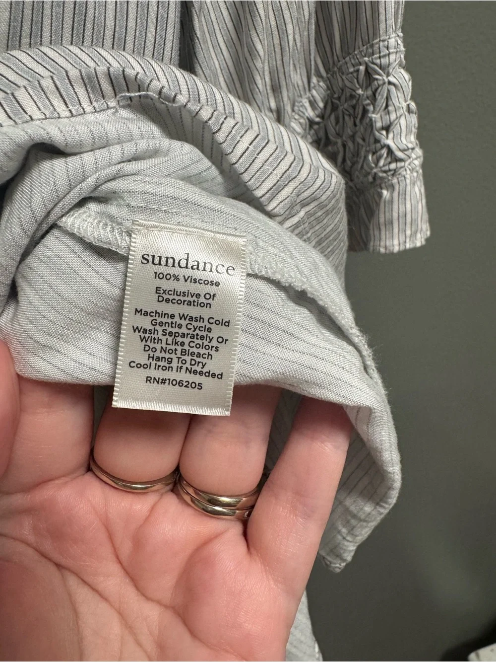 Sundance Light Grayish Blue Pinstripe Smocked Yoke Button-Front Blouse M - Picture 6 of 6
